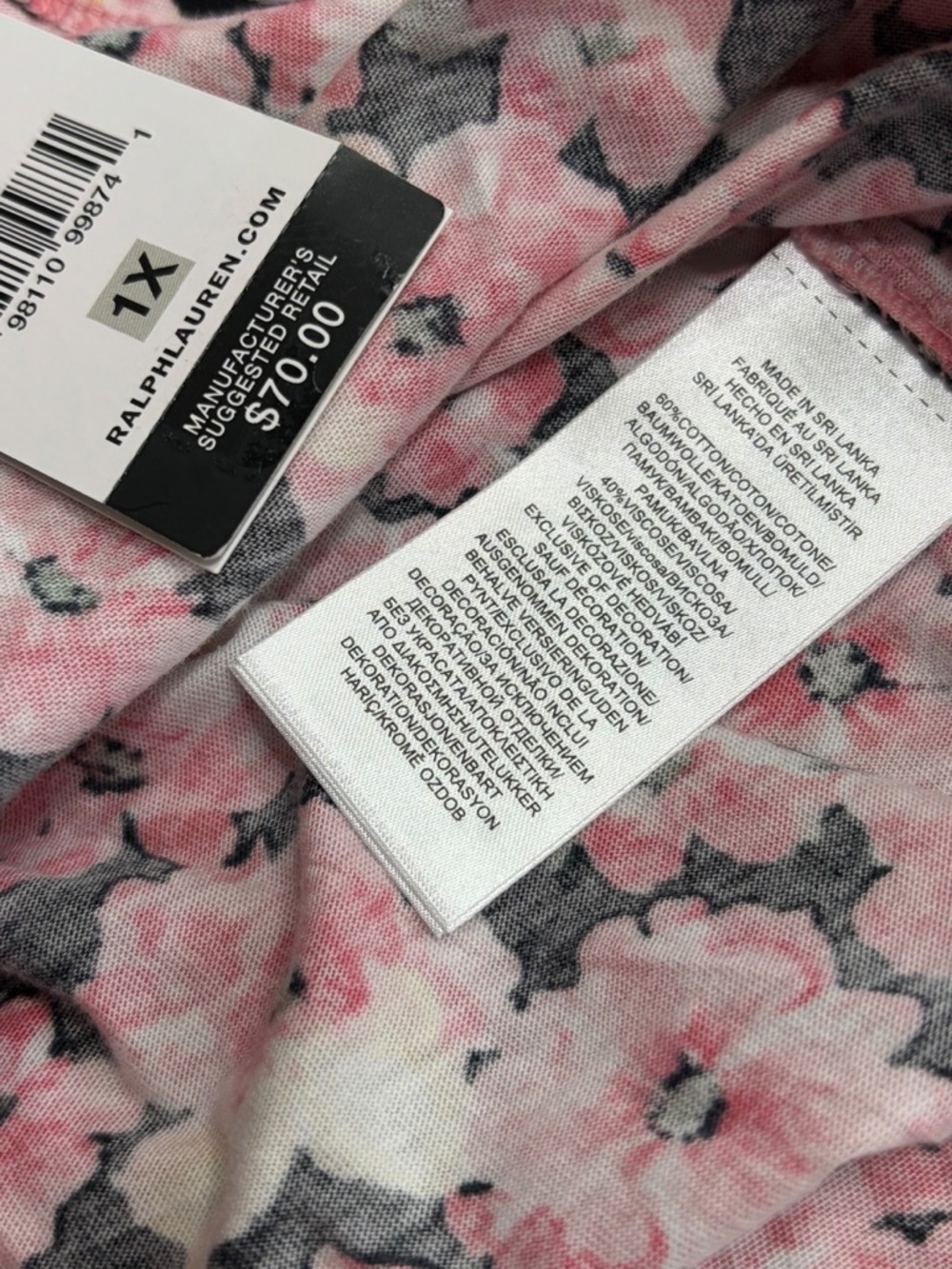 Ralph Lauren 2pc Floral Button-Front Short Sleeve Top - Pink/Black - Picture 5 of 5